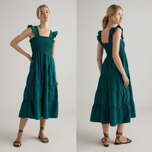 Quince Dresses & Skirts - Quince 100% Organic Cotton Poplin Smocked Midi Dress in Garden Green L